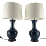 Pair of Chinese teal glazed table lamps