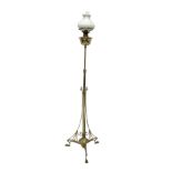 Art Nouveau brass floor standing oil lamp in the manner of W.A.S Benson