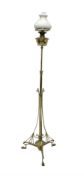 Art Nouveau brass floor standing oil lamp in the manner of W.A.S Benson