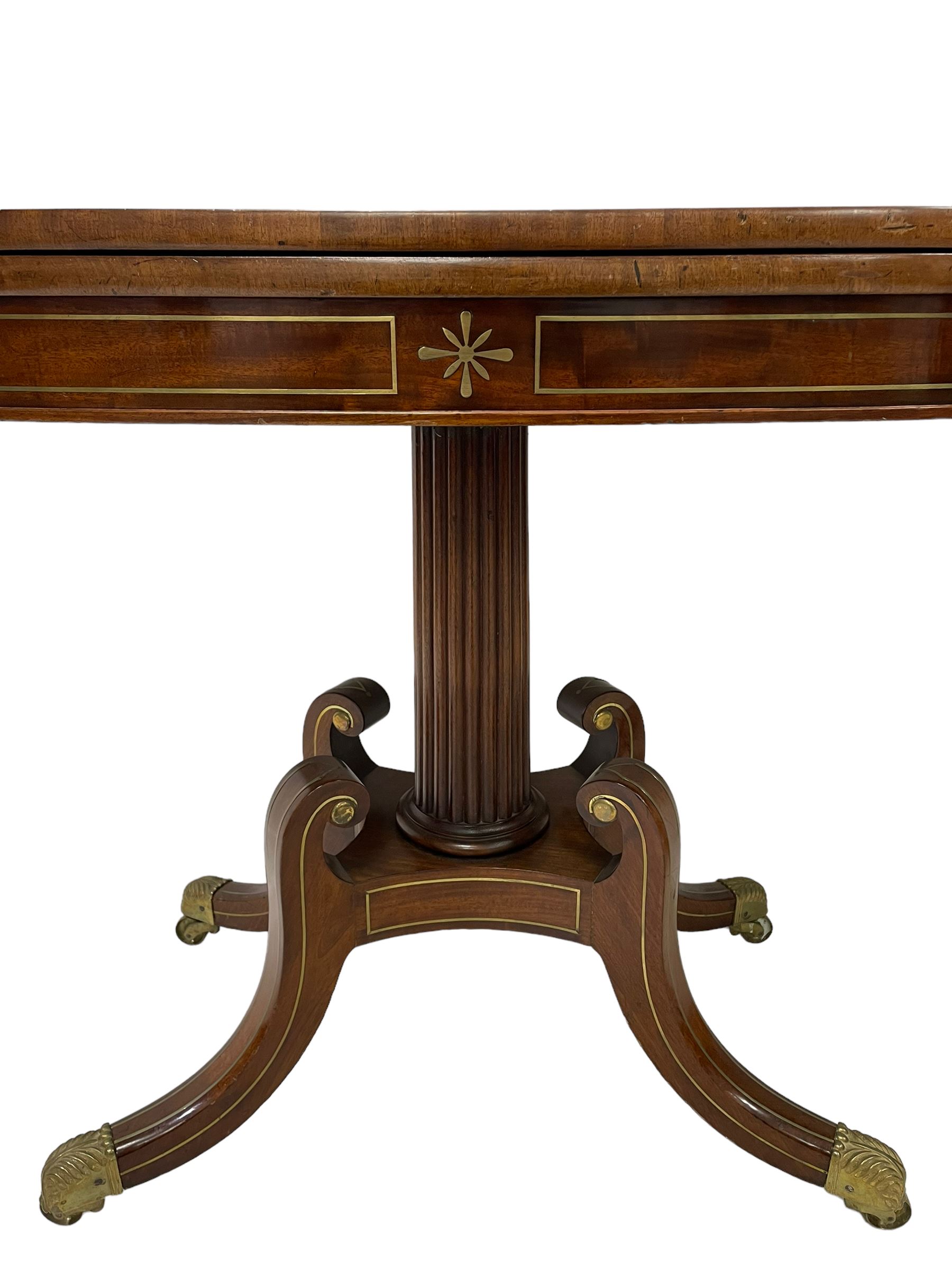 Pair Regency mahogany and brass inlaid card tables - Image 10 of 21