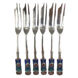 Set of six Art Nouveau silver and enamel pastry forks designed by Archibald Knox for Liberty & Co.