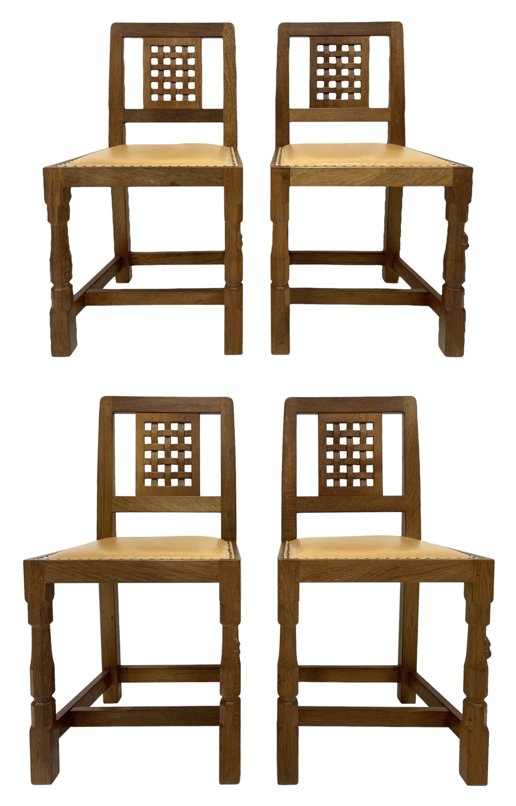 Mouseman - set four oak dining chairs