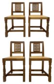 Mouseman - set four oak dining chairs