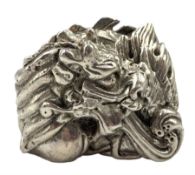 Modern solid silver model of a coiled Dragon