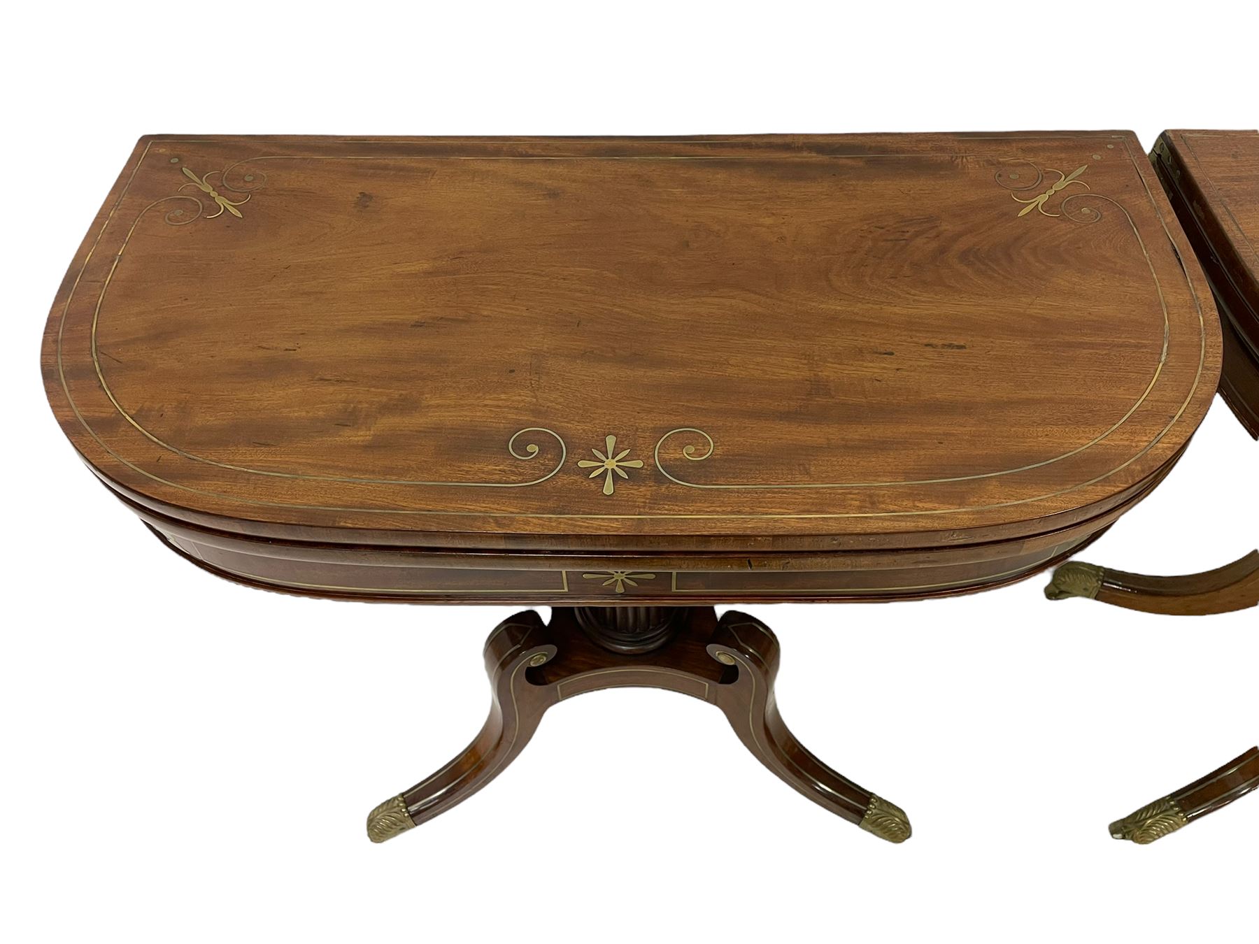 Pair Regency mahogany and brass inlaid card tables - Image 13 of 21