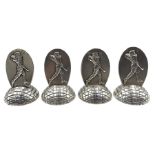 Set of four Edwardian novelty silver menu/ place card holders