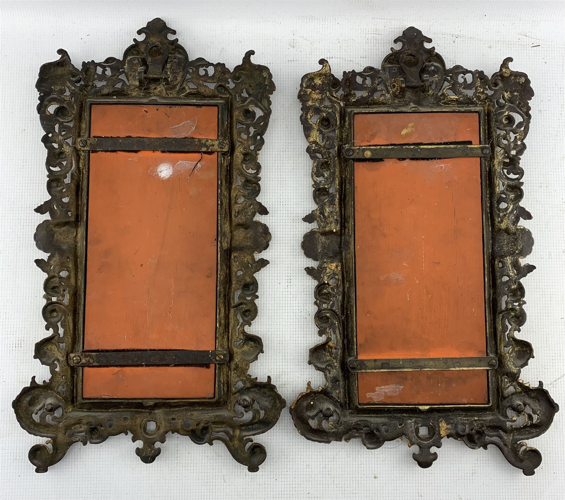 Pair of Victorian patinated cast iron wall mirrors - Image 4 of 7