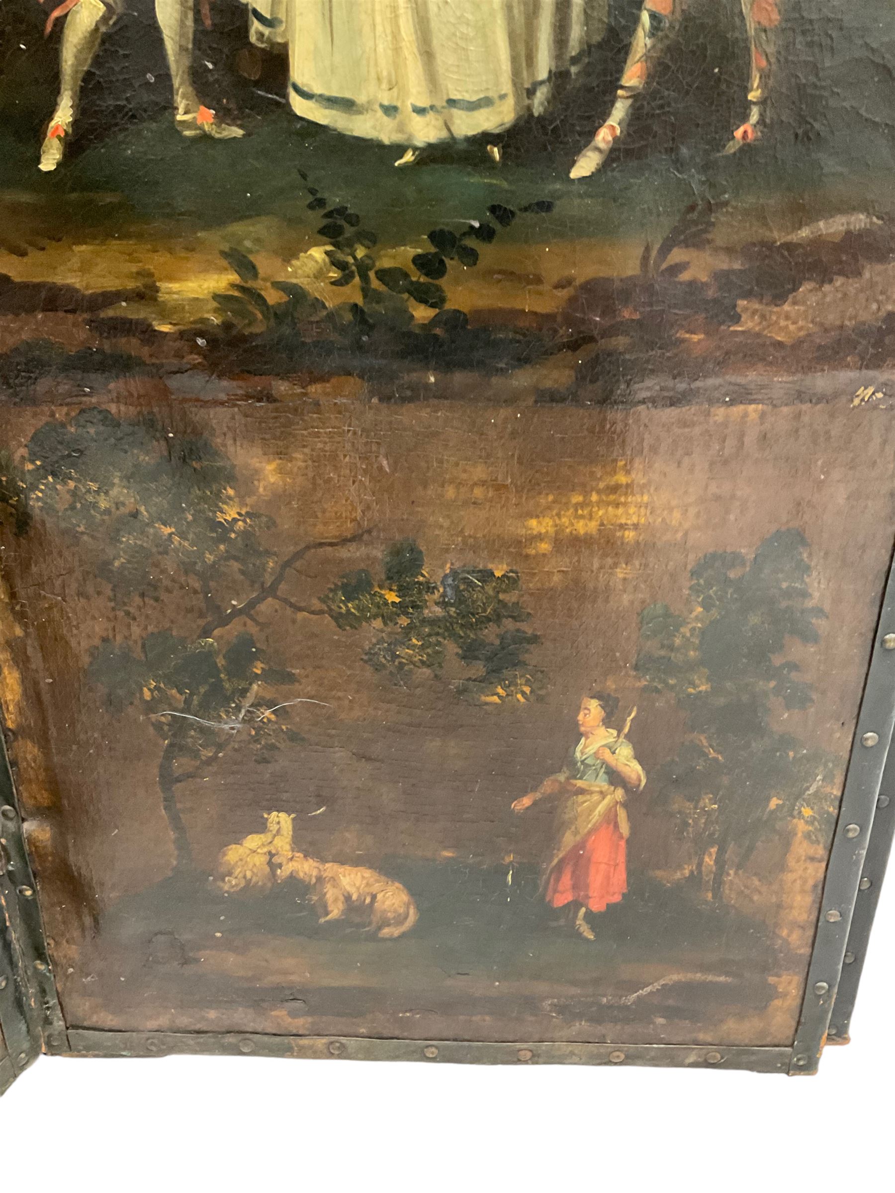 Late 18th century Dutch painted leather six panel screen - Image 9 of 16