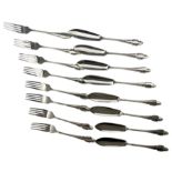 Set of eight silver fish knives and forks Sheffield 1973 Makers mark RP 24oz