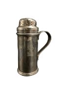 George III silver kitchen pepper of plain cylindrical form engraved with a crest with domed pierced