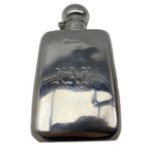 Silver spirit hip flask engraved with initials and with bayonet cap 13cm x 7cm Birmingham 1928 Maker