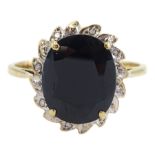 9ct gold oval sapphire and diamond chip cluster ring