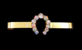 Victorian opal and diamond horseshoe brooch