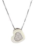 9ct white gold pave set diamond heart pendant