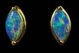 Pair of 14ct gold marquise shaped opal stud earrings