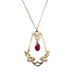 9ct gold Celtic design garnet pendant necklace