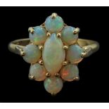 9ct gold opal marquise shaped cluster ring