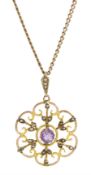 Edwardian amethyst and seed pearl pendant