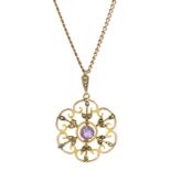 Edwardian amethyst and seed pearl pendant