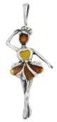 Silver Baltic amber and cubic zirconia ballerina pendant