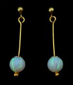 Pair of silver-gilt opal pendant earrings