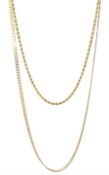 Gold rope twist chain necklace and a gold flattened curb link necklace