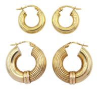 Pair of 9ct gold hoop earrings and one other smaller pair of 9ct gold hoop earrings