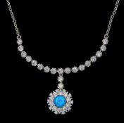 Silver opal and cubic zirconia cluster pendant necklace