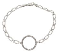 14ct white gold diamond set circular link bracelet