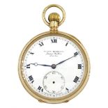 Early 20th century 9ct gold open face keyless lever pocket watch by James Walker 'To the Admiralty'