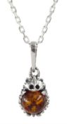 Silver Baltic amber hedgehog pendant necklace