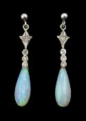 Pair of silver opal pendant earrings