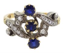 Art Nouveau sapphire and diamond openwork ring