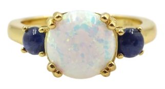 Silver-gilt sapphire and opal ring