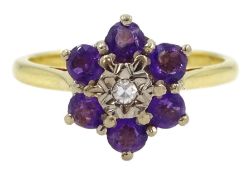 18ct gold amethyst and diamond cluster ring