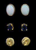 Pair of 14ct gold oval sapphire stud earrings