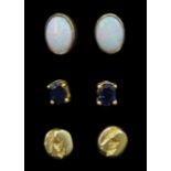 Pair of 14ct gold oval sapphire stud earrings