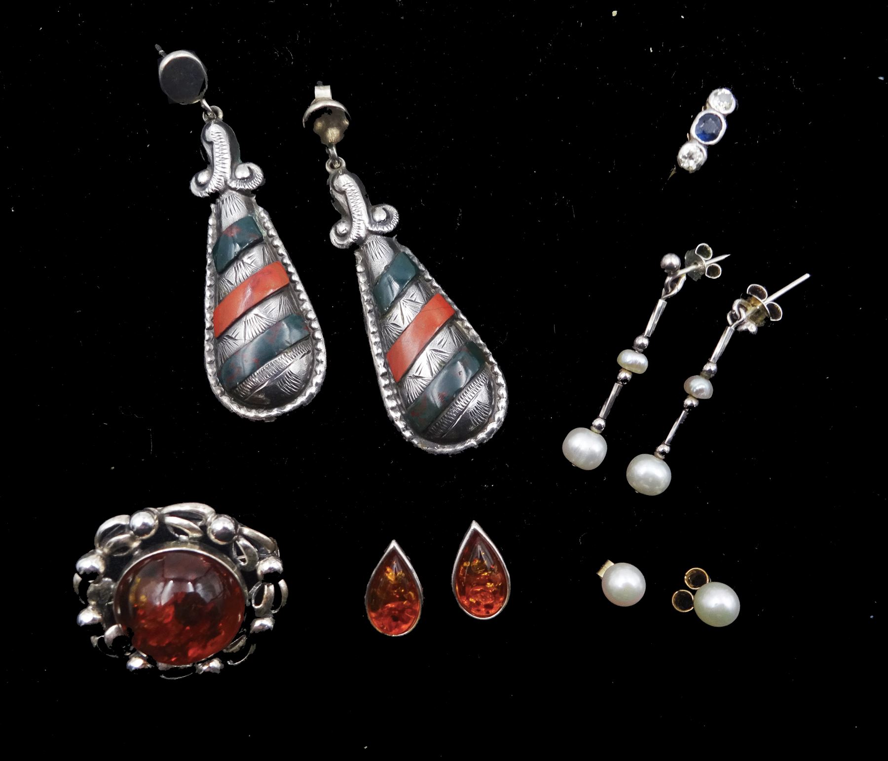 Pair of Victorian silver stone set stud earrings