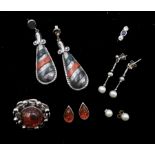 Pair of Victorian silver stone set stud earrings