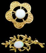 Two 9ct gold opal brooches