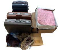 Quantity of hard shell suitcases including two by Revelation together with quantity of vintage hats