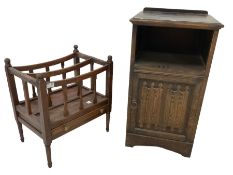 Early 20th century oak bedside cabinet with carved panelled door enclosing two shelves (42cm x 40cm