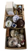 Quantity of kitchenalia in three boxes to include silver plate