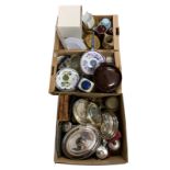 Quantity of kitchenalia in three boxes to include silver plate