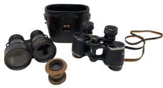 Emil Busch rapid aplanat No1 six inch brass lens and two pairs of binoculars