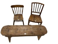 Two child chairs and rustic pine side table