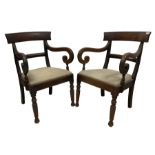 Pair of mahogany regency design elbow chairs