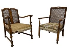 Early to mid-20th century simulated walnut open armchair with cane back