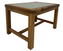 Rectangular hardwood and wrought metal centre table