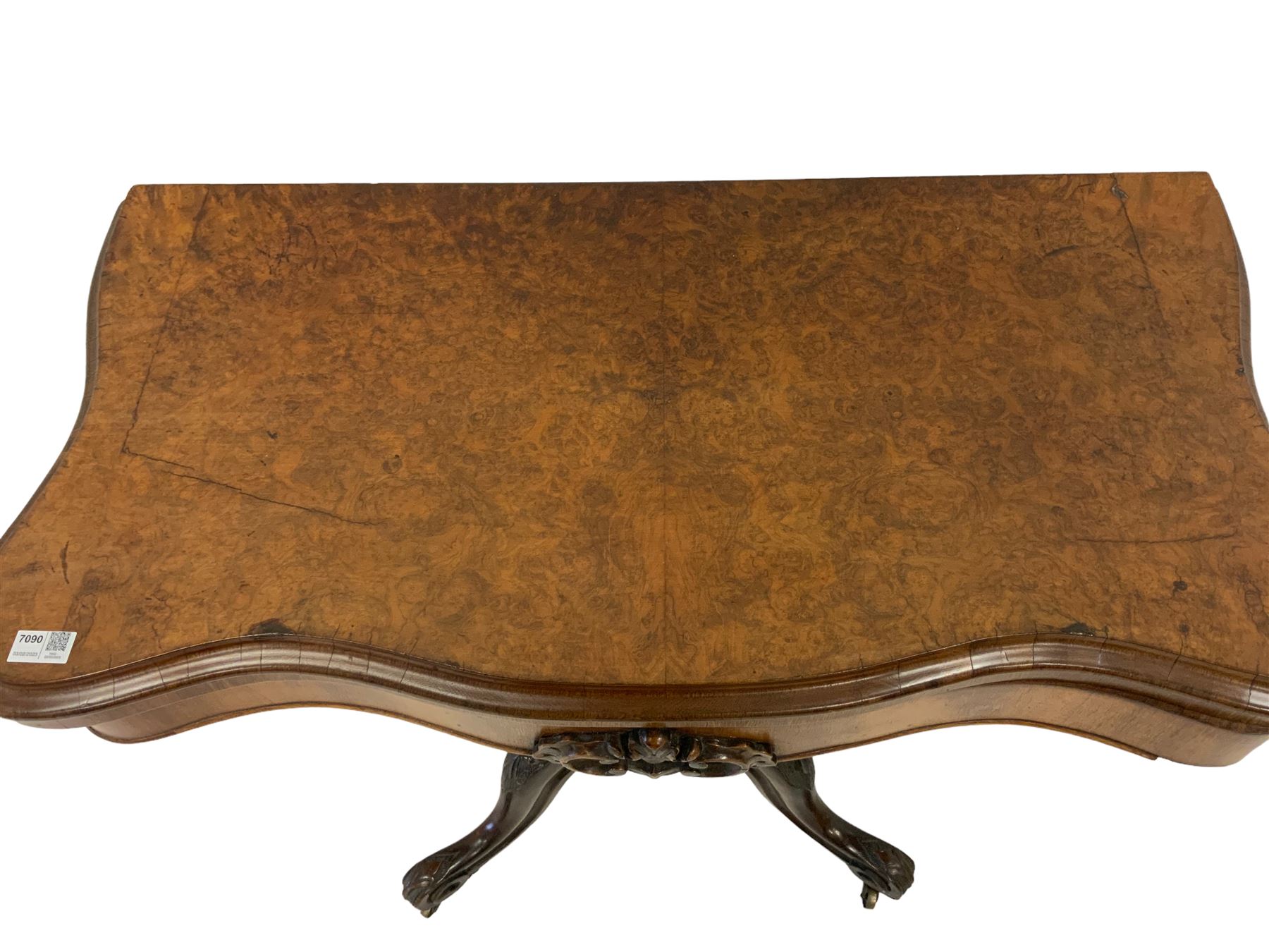 Victorian walnut serpentine games table - Image 3 of 4